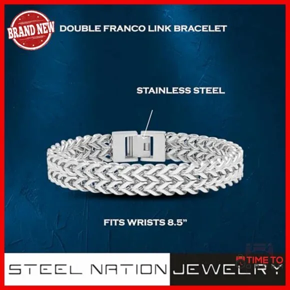 Stainless Steel Double Franco Link Bracelet with Fold Over Clasp